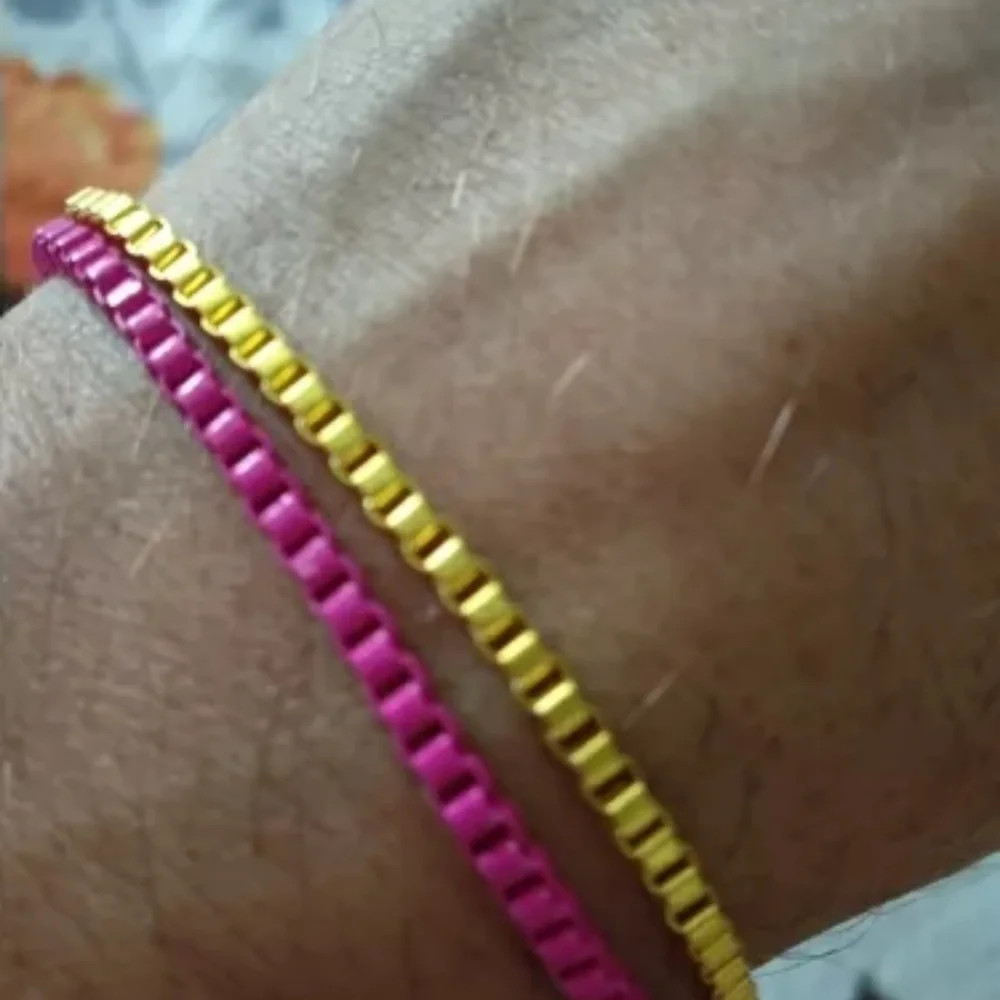 NEW Pink Enamel Plated 925 Silver Adjustable Box Chain Bracelet‎